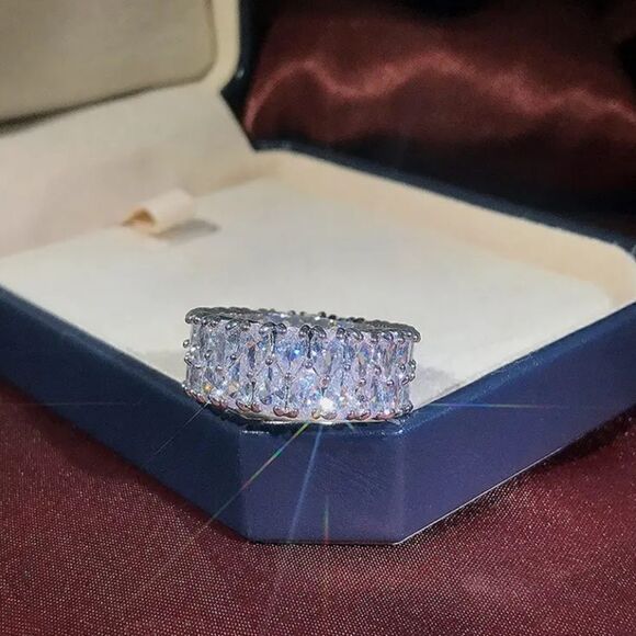 High-end double water drop shape zircon ring, stainless steel band - Picture 11 of 12